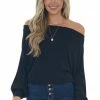 Eesome Black Off The Shoulder Banded Cuff Knit Top