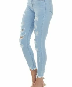 Cello Jeans Bottoms Light High Waisted Distressed Skinny Jeans
