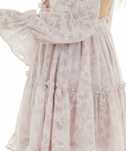 Peach Love Dresses Blush Floral Textured Cut Out Waist Mini Dress