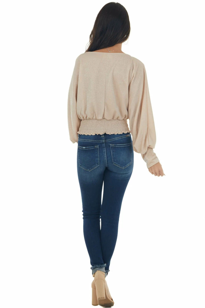 143 Story Tops Champagne Glitter Smocked Waist Boat Neck Top 15 143 Story Tops Champagne Glitter Smocked Waist Boat Neck Top