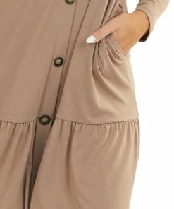 FSL APPAREL Mocha Ruffle Hem Dress With Buttons And Pockets Dresses 32 FSL APPAREL Mocha Ruffle Hem Dress With Buttons And Pockets Dresses