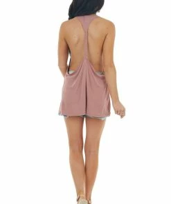 CY Fashion Dusty Rose Sleeveless Tank Top With Braided Racerback Detail Tops