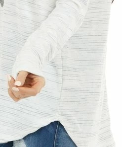 Staccato Dove Grey Stripe Patterned Top With Long Sleeves Tops