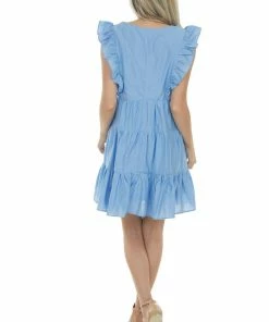 Umgee Dresses Powder Blue V Neck Tiered Woven Mini Dress 25 Umgee Dresses Powder Blue V Neck Tiered Woven Mini Dress