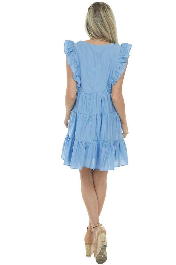 Umgee Dresses Powder Blue V Neck Tiered Woven Mini Dress 13 Umgee Dresses Powder Blue V Neck Tiered Woven Mini Dress