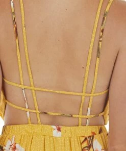 ROKOKO Dresses Canary Yellow Floral And Polka Dot Print Maxi Dress