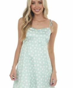 Love Is All Light Mint Floral Satin Tie Strap Mini Dress Dresses