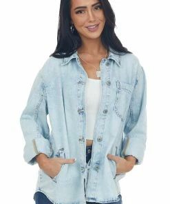 Wishlist Light Wash Button Up Denim Jacket With Pockets