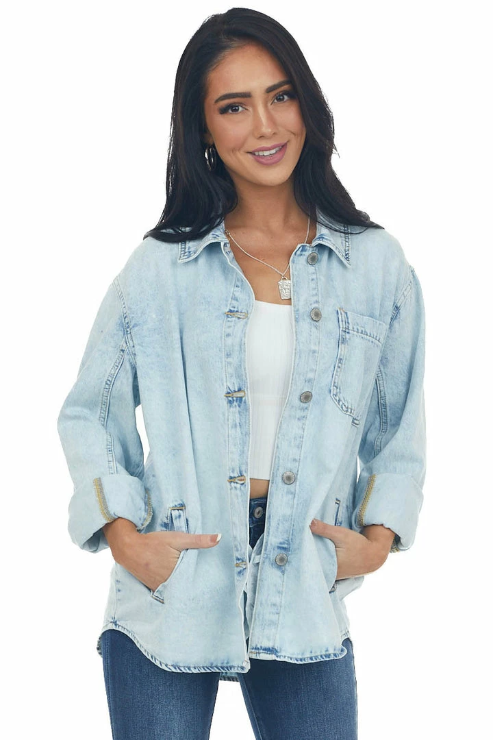 Wishlist Light Wash Button Up Denim Jacket With Pockets 3 Wishlist Light Wash Button Up Denim Jacket With Pockets