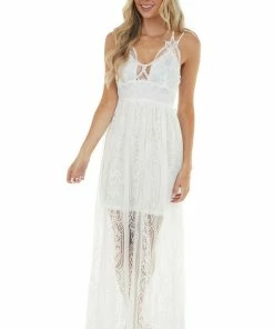 Entro Dresses Ivory Lace Maxi Overlay Sleeveless Dress With Plunging Neck 28 Entro Dresses Ivory Lace Maxi Overlay Sleeveless Dress With Plunging Neck
