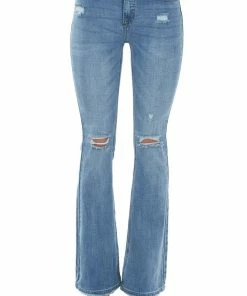I&M Bottoms Medium Wash Distressed High Rise Flare Jeans