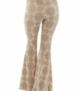 143 Story Desert Sand Paisley Print Flare Pants Bottoms