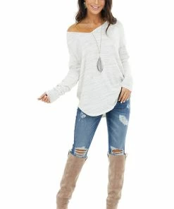 Staccato Dove Grey Stripe Patterned Top With Long Sleeves Tops