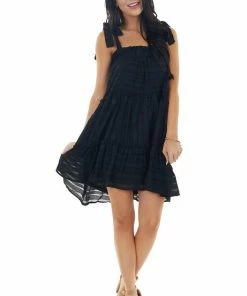 Sweet Lovely Black Striped Sleeveless Tiered Short Woven Dress Dresses 27 Sweet Lovely Black Striped Sleeveless Tiered Short Woven Dress Dresses