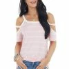 7th Ray Baby Pink And Ivory Striped Strappy Cold Shoulder Top Tops 1 7th Ray Baby Pink And Ivory Striped Strappy Cold Shoulder Top Tops