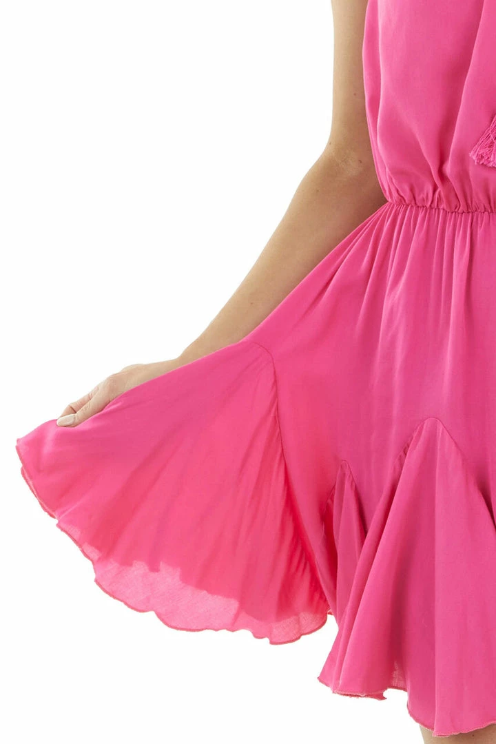 Main Strip Hot Pink Strapless Woven Short Dress With Flowy Ruffle Hem Dresses 14 Main Strip Hot Pink Strapless Woven Short Dress With Flowy Ruffle Hem Dresses