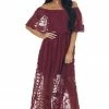 Wishlist Dresses Wine Lace Ruffle Off The Shoulder Maxi Dress