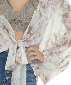 Entro Kimonos Latte Printed Front Tie Woven Kimono