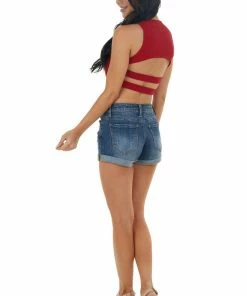 Peach Love Tops Cherry Sleeveless Strappy Open Back Crop Top