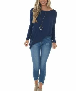 FSL APPAREL Navy Long Sleeve Stretchy Knit Top With Boat Neckline 29 FSL APPAREL Navy Long Sleeve Stretchy Knit Top With Boat Neckline