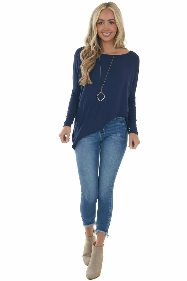 FSL APPAREL Navy Long Sleeve Stretchy Knit Top With Boat Neckline 14 FSL APPAREL Navy Long Sleeve Stretchy Knit Top With Boat Neckline