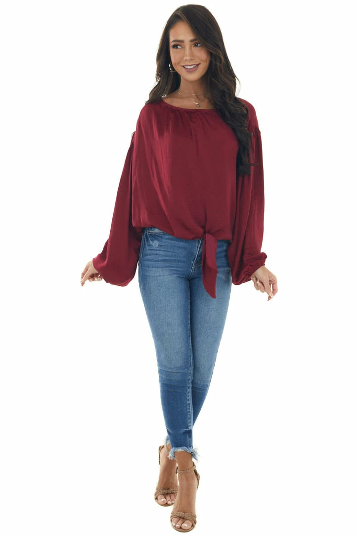 L Love Maroon Bubble Sleeve Blouse With Tie Detail Tops 6 L Love Maroon Bubble Sleeve Blouse With Tie Detail Tops