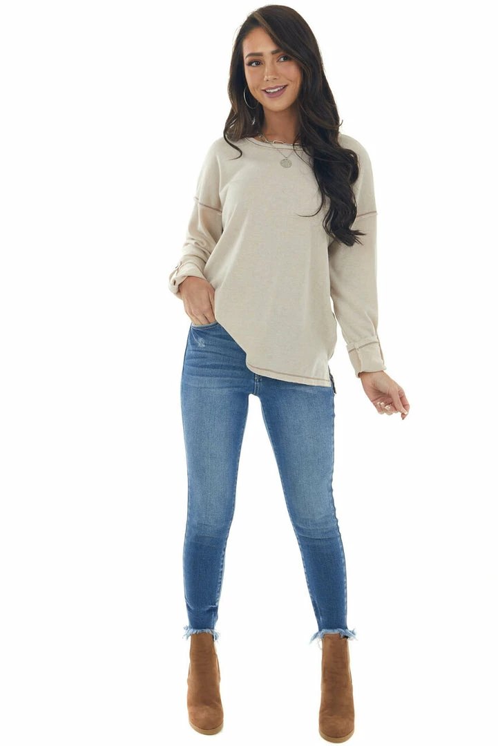 She + Sky Almond Long Sleeve Top With Leopard Print Back Tops 7 She + Sky Almond Long Sleeve Top With Leopard Print Back Tops