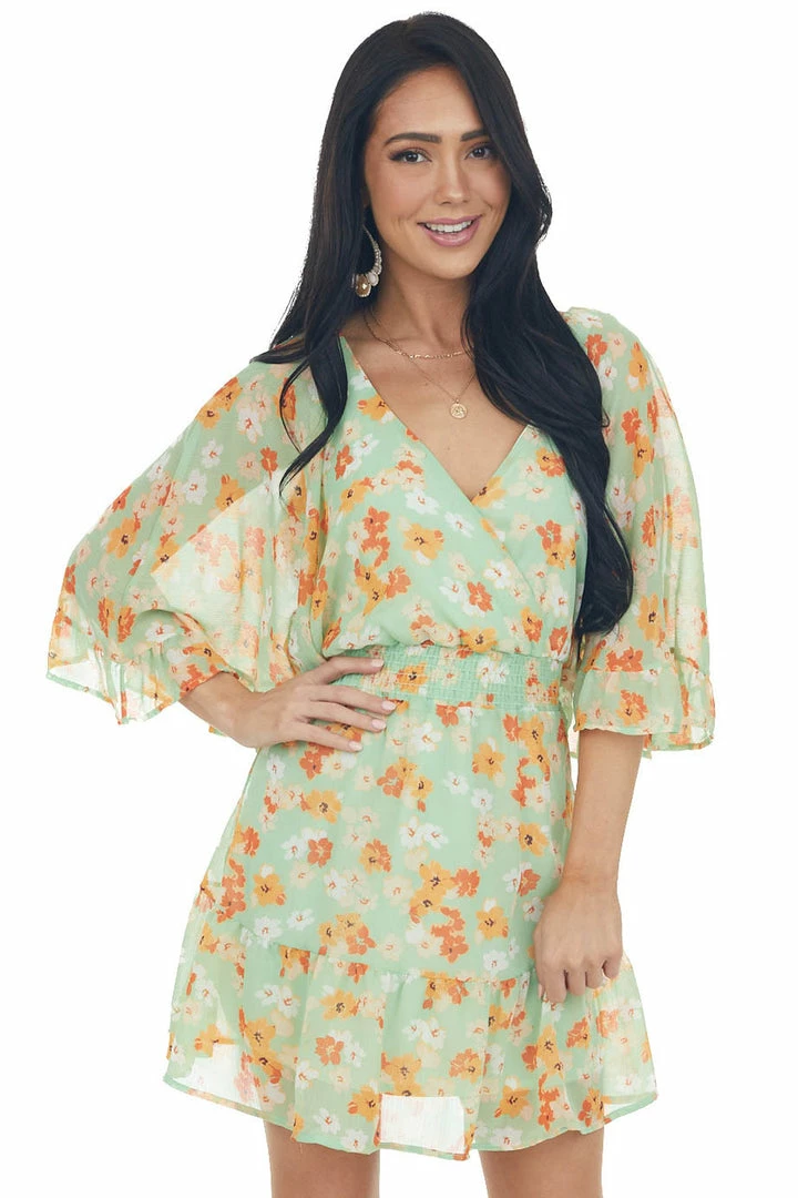 Peach Love Dresses Pistachio And Floral Print Mini Dress 4 Peach Love Dresses Pistachio And Floral Print Mini Dress