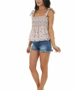 Lush Clothing Tops Pearl Floral Print Smocked Top With Tie Straps 17 Lush Clothing Tops Pearl Floral Print Smocked Top With Tie Straps