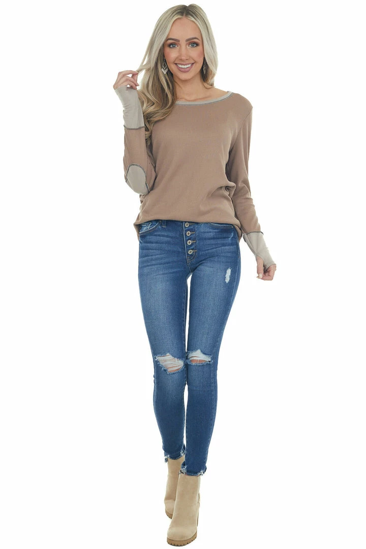 BiBi Latte And Oatmeal Contrast Thermal Knit Top 6 BiBi Latte And Oatmeal Contrast Thermal Knit Top