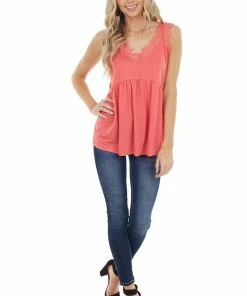 Hailey & Co Coral Sleeveless Drop Waist Top With Eyelash Lace Straps Tops 29 Hailey & Co Coral Sleeveless Drop Waist Top With Eyelash Lace Straps Tops