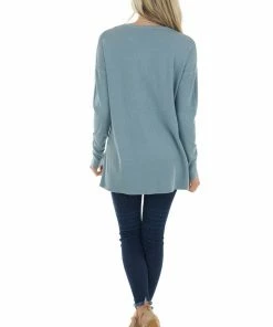 Staccato Tops Dusty Blue Super Soft Ribbed Knit Sweater