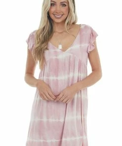 BiBi Dresses Dusty Blush Tie Dye Babydoll Short Dress