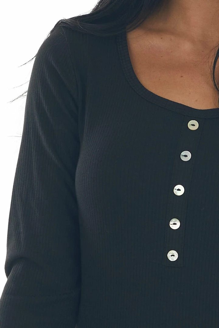 Vanilla Bay Black Ribbed Long Sleeve Henley Top 13 Vanilla Bay Black Ribbed Long Sleeve Henley Top