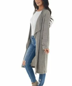 Cozy Co. Heather Grey Ribbed Knit Tunic Cardigan