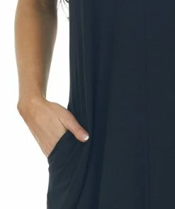 ZENANA Dresses Black Sleeveless Knit Maxi Dress With Pockets