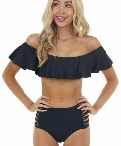 Envya Accessories Black Off Shoulder Bikini Set With Strappy Details