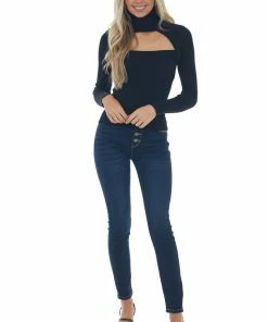 IDEM DITTO Black Ribbed Knit Long Sleeve Turtleneck Tops 30 IDEM DITTO Black Ribbed Knit Long Sleeve Turtleneck Tops