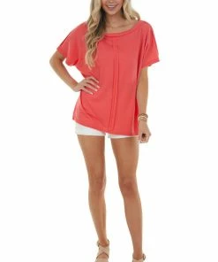 143 Story Punch Half Sleeve Knit Top With Raw Edge Seam Detail Tops 12 143 Story Punch Half Sleeve Knit Top With Raw Edge Seam Detail Tops