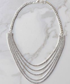 Fame Accessories Silver Five Layer Cubed Rhinestone Necklace