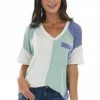 Vanilla Bay Sage And Blue Colorblock Double Pocket Tee