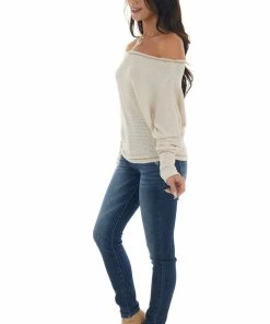 She + Sky Tops Vanilla Off Shoulder Top With Outseam Details