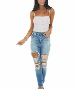 LE LIS Tops Light Mauve Floral Print Sleeveless Bodysuit