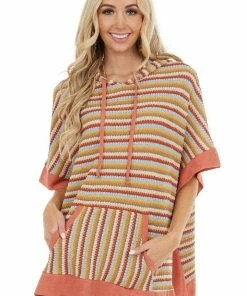 Hailey & Co Multicolor Popcorn Knit Hooded Poncho With Kangaroo Pocket