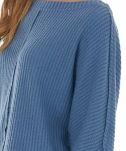 She + Sky Hazy Blue Dolman Sleeve Fleece Waffle Knit Top