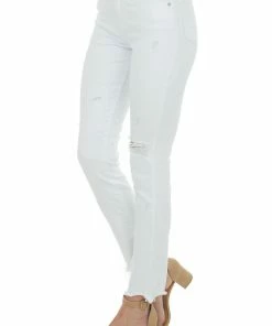 Special A White High Rise Raw Hem Relaxed Skinny Jeans Bottoms