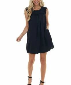 L Love Black Babydoll Pintuck Yoke Mini Woven Dress 13 L Love Black Babydoll Pintuck Yoke Mini Woven Dress
