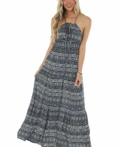 ROKOKO Dresses Charcoal And Ivory Abstract Print Maxi Dress