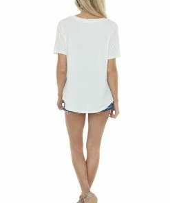 Style Melody Ivory Short Sleeve Chest Pocket Knit Top Tops