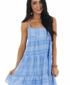 Entro Dresses Dusty Blue Striped Sleeveless Short Dress 26 Entro Dresses Dusty Blue Striped Sleeveless Short Dress